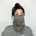 Donna inverno lavorato a maglia viso copertura sciarpa, scaldacollo termico per ciclismo. - Fair Isle - Grigio