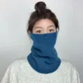 Women winter warm knitted neck gaiter solid color thermal windproof face cover for outdoor skiing. - Lake Blue