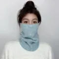 Winter warm knitted neck warmer face cover, soft thermal snood scarf for women outdoor ski. - Mist Blue