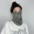 Maschera a maglia invernale scaldaorecchie collo antivento sciarpa elegante donna - Stile Etnico - Grigio