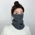 Dark grey knitted neck gaiter for women, solid color winter warm fleece-lined face cover scarf. - Dark Gray