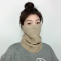 Winter warm knitted neck gaiter face cover for women outdoor skiing cold-proof solid color scarf - Oatmeal Camel