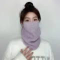 Purple knitted neck warmer for cold winter, windproof thermal pullover snood scarf. - Purple