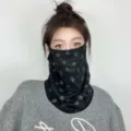 Windproof cycling face mask for autumn and winter, warm neck gaiter with ear loops for outdoor use. - Wild Rose Style (WHHT632) / Black