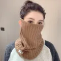 Scaldacollo in maglia marrone e maschera facciale da donna, accessorio invernale caldo e antivento. - Taglia unica / Kaki