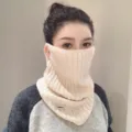 Maschera facciale in maglia e scaldacollo invernale da donna, protezione termica antivento. - Taglia unica / Beige