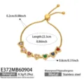 Stainless steel 18k gold plated multi-color heart gemstone adjustable slider bracelet - Heart Colored Zirconia Bracelet (E372) / Gold (Colored Zirconia)