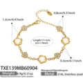 Stainless steel gold plated flower bracelet detail view showing size, length 17 plus 5 cm - 17+5cm / Gold (White Zirconia Flower Bracelet)