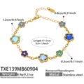 Stainless steel 18k gold plated flower crystal bracelet with adjustable length and specs. - 17+5cm / Gold (Blue Zirconia Flower Bracelet)