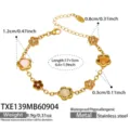Stainless steel 18k gold plated flower glass stone bracelet for women retro jewelry - 17+5cm / Gold (Champagne Zirconia Flower Bracelet)
