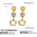 Gold stainless steel floral rhinestone drop earrings with faceted glass stone and size. - Earrings / Gold (White Zirconia Flower Earrings)
