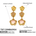 Detailed view of 18k gold plated stainless steel flower crystal drop earrings, 3.5cm length. - Earrings / Gold (Champagne Zirconia Flower Earrings)