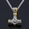Detailed view of stainless steel Viking Thor hammer pendant necklace with intricate Norse engraving. - Two Colors