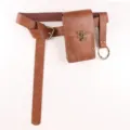 Medieval vintage wide waist belt with pouch and metal ring for women fashion accessories - Brown / 150cm