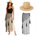 Stylish beach hat and macrame fringe belt set, perfect for summer vacation and resort wear. - Bohemian Two-Piece Set B (Set) / One Size