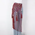 Red handmade woven tassel waist belt with wooden beads, bohemian style body chain. - SP-275R Double Layer Waist Chain (Style) / One Size / Red