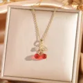 Gold cherry necklace for women elegant titanium steel zirconia pendant fashion clavicle chain - Cherry 7 - Gold