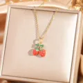 Collar de fresa de esmalte dorado joyería de moda colgante fruta dulce cadena clavicular - Fresa 4 - Dorado