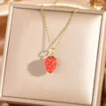 Exquisite gold-plated strawberry pendant necklace, sweet chic style for daily wear. - Strawberry 5 - Gold