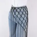 Black knotted rope net waist belt accessory, trendy mesh fringe overlay for stylish outfits. - SP-262 Woven Style (Style) / One Size