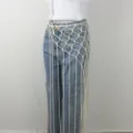 Fashion denim jeans with handmade macrame rope net fringe skirt overlay stylish apparel - SP-262W Black And White Woven Style (Style) / One Size
