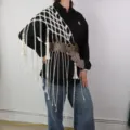 Bohemian handmade macrame fringe shoulder wrap shawl with vintage leather belt outfit for women - ZSJ-192Z Combination Set (Set) / One Size