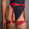 Women's Sexy Red Strap Bodysuit with Metal Rings Garter Harness Lingerie Variant - LP-490R Style (Top) / One Size
