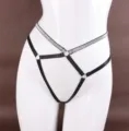 Sexy black and silver strap body harness lingerie, provocative hollow out design for women. - LP-489Y Style (Top) / One Size