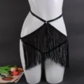 Sexy black fringe harness waist chain variant, stylish body jewelry and alluring lingerie set. - LP-468 Tassel Style (Style) / One Size