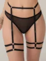 Sexy black harness garter panty sheer mesh strap lingerie set for women seductive wear - LP-438 Style (Top) / One Size