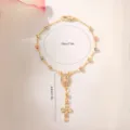 Tri-color metal bead cross rosary bracelet with zircon micro-inlaid prayer jewelry item - Style 1 (NZS-C-001)
