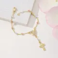 Tri-color metal rosary cross bracelet with micro-inlaid cubic zirconia heart pendant SKU variant. - Style 4 (NZS-C-004)