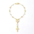 Exquisite tri-color bead rosary bracelet with cross pendant and shimmering cubic zirconia. - Style 2 (NZS-C-002)