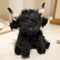 Cute black Scottish highland cow plush toy, fluffy long hair soft stuffed animal doll gift. - Black / Sitting Posture