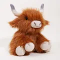 Cute Scottish Highland Cow plush toy, soft brown long-haired stuffed animal in sitting pose. - Brown Sitting / Sitting Posture
