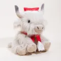 Adorable peluche de vachotte écossaise des Highlands avec bonnet et écharpe rouges, doudou. - Style Noël gris
