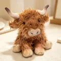 Cute brown Scottish Highland cow plush toy, fluffy long hair stuffed animal doll for kids gifts. - Brown / Sitting Posture
