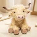 Cute Scottish Highland Cow plush toy, fluffy long-haired yak stuffed doll, soft sitting animal. - Beige / Sitting Posture