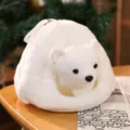 Lindo peluche de oso polar en diseño de iglú con cinta colgante suave muñeca regalo. - Muñeca Cueva de Nieve - Oso Polar / 20cm