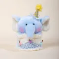 Cute blue elephant plush toy in a birthday cake base with party hat, soft gift for kids. - Elephant Style / 17cm