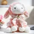 Pink Lolita lamb plush toy with lace bonnet and floral bow, cute stuffed animal gift. - Large 25CM / Pink