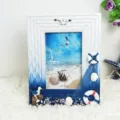 Cornice portafoto in legno stile mediterraneo con decorazioni di conchiglie e salvagente - 6 Pollici Verticale (Gabbiano Salvagente)
