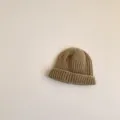 Kids knit beanie detail, warm winter solid color ribbed hat for toddlers and babies. - One Size / Khaki (Kids)
