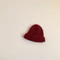 Children knit beanie winter hat, stylish solid color ribbed warm cap for kids daily wear. - One Size / Burgundy (Kids)