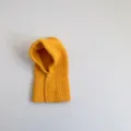 Kids winter solid knit balaclava hooded scarf warm baby cap cute toddler headwear - Yellow