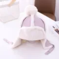 Kinder Winter warme Pluesch Ohrenklappenmuetze mit Bommel niedliche Fliegermuetze kalt - Kopfumfang 46-50cm / Hellviolett