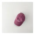 Close-up detail of the vintage distressed kids baseball cap with white letter embroidery. - 50-53cm / Rose Red