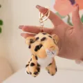 Cute plush leopard keychain, soft animal doll key ring for bags, stylish gold hardware charm. - Keychain - Yellow Leopard