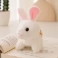 Cute white rabbit plush toy pendant with pink ears and metal keychain for kids and gifts. - Keychain - Rabbit