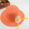 Kinder orange Strohhut mit gelbem Band und Gänseblümchen, süßer Sommerhut für Strand. - Hutumfang 50cm / Orange